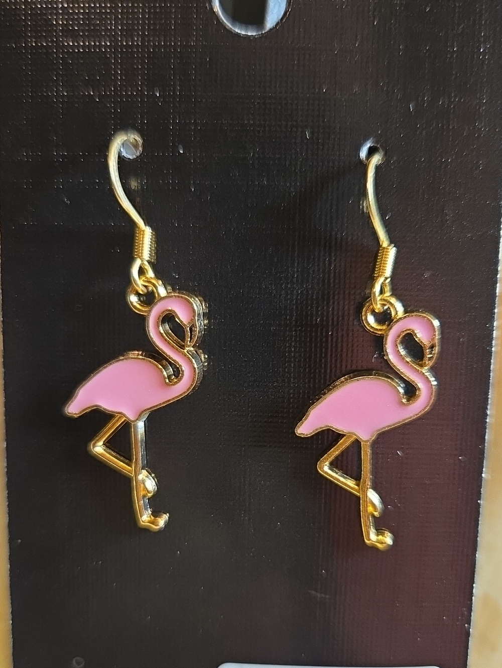 Pink Flamingo Drop Earrings - Gold Tone
